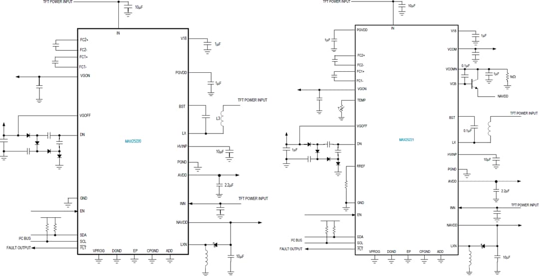 Application Circuit Diagram - Analog Devices / Maxim Integrated MAX25220/1/1B Automotive 4-Ch TFT-LCD Power ICs Application Circuit Diagram - Analog Devices / Maxim Integrated MAX25220/1/1B Automotive 4-Ch TFT-LCD Power ICs