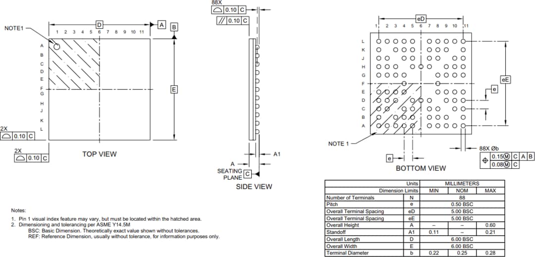 Mechanical Drawing - Microchip Technology ATMXT448UD maXTouch® Touchscreen Controller Mechanical Drawing - Microchip Technology ATMXT448UD maXTouch® Touchscreen Controller