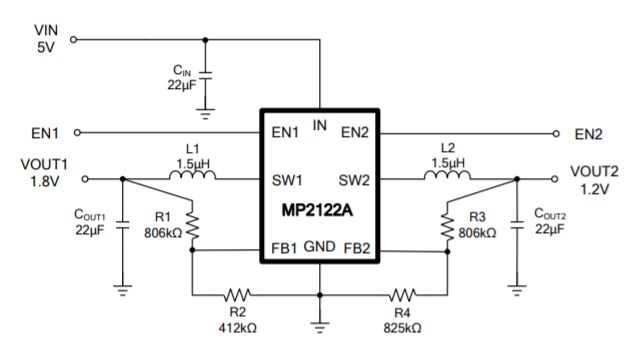 Application Circuit Diagram - Monolithic Power Systems (MPS) MP2122A Switching Voltage Regulators Application Circuit Diagram - Monolithic Power Systems (MPS) MP2122A Switching Voltage Regulators