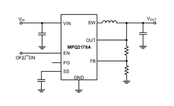 Application Circuit Diagram - Monolithic Power Systems (MPS) MPQ2178A Synchronous Step-Down Converters Application Circuit Diagram - Monolithic Power Systems (MPS) MPQ2178A Synchronous Step-Down Converters
