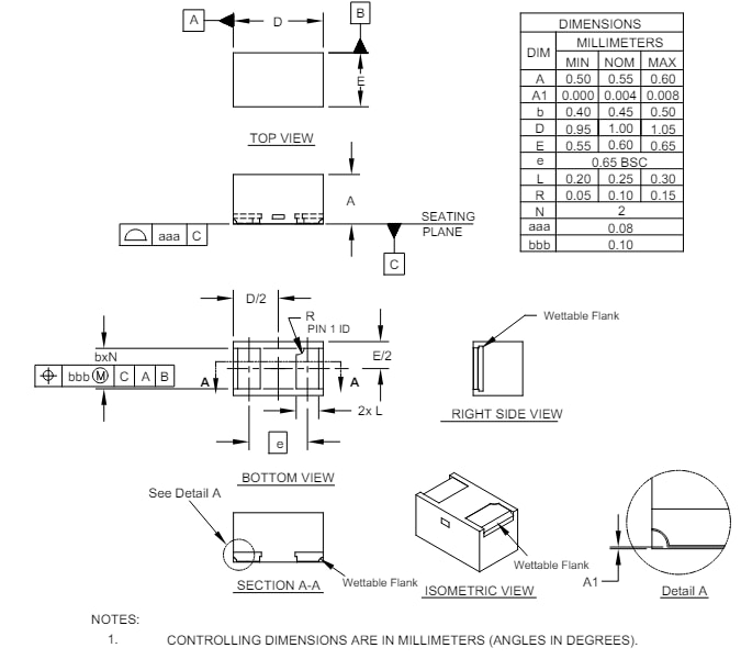 Mechanical Drawing - Semtech RClamp®03331PWQ ESD & EOS Protection Device