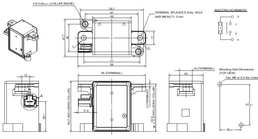 Mechanical Drawing - Omron Electronics G9EK-1-E DC Power Relays