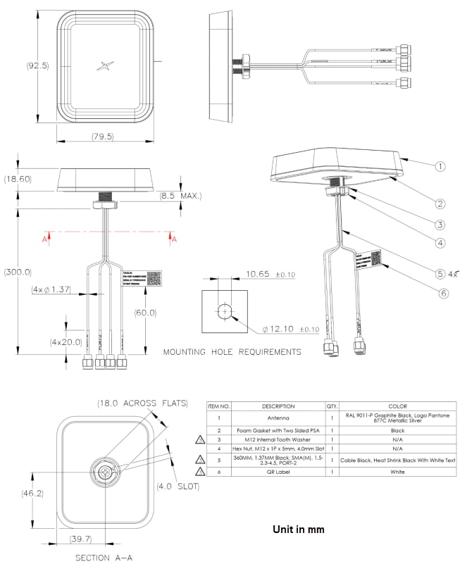 Mechanical Drawing - Taoglas Comet MA584 Mount Puck Antennas