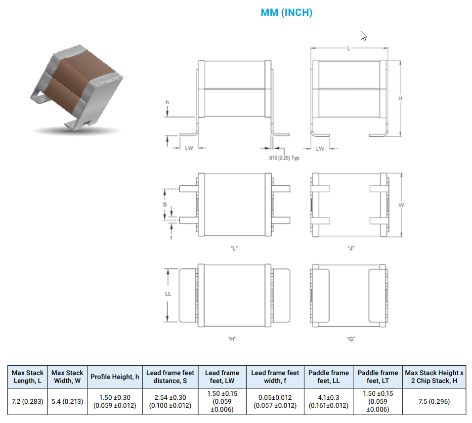 Mechanical Drawing - KYOCERA AVX DSCC 25007 Mini BME Stacked Ceramic Capacitors