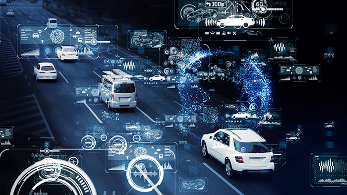 camera view of street, measuring cars and analyzing data generated