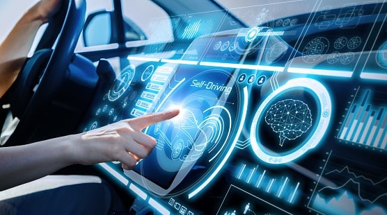 Futuristic Instrument Panel of Self-Driving Vehicle