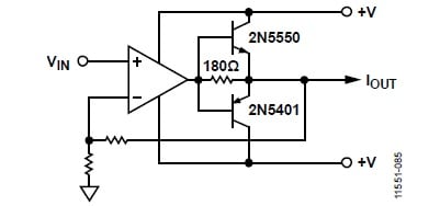 High capacitive load application circuit with PNP/NPN transistor for the ADA4700-1